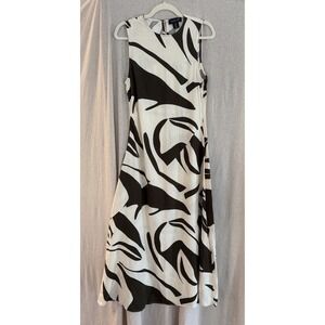 Rachel Zoe Abstract Print Linen Maxi Dress Sleeveless Black White US 4